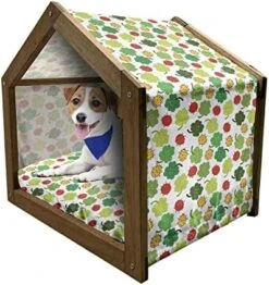 Ambesonne Scandinavian Wooden Pet House, Colorful Tropical Pineapples On Dark Toned Background Ornate Ripe Exotic Food, Indoor & Outdoor Portable Dog Kennel With Pillow And Cover, Small, Multicolor -Zoo Shop 51hbQpY95aL. AC