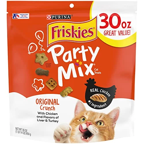 Purina Friskies Made In USA Facilities Cat Treats, Party Mix Original Crunch - 30 Oz. Pouch 3 Purina Friskies Made In USA Facilities Cat Treats, Party Mix Original Crunch - 30 Oz. Pouch