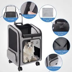 VERSMELO Extra Large Pet Carrier Backpack With Wheels Cats Under 30 Lbs, For Dogs Puppies Rabbits Other Animals Under 25 Lbs, Great For Travel/Hiking/Outdoor Use -Zoo Shop 51iJB2mckuL