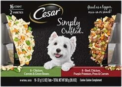 CESAR Simply Crafted Adult Wet Dog Food Meal Topper Variety Pack, Chicken, Carrots, Potatoes & Peas And Beef, Chicken, Purple Potatoes, Green Beans & Red Rice, (10) 1.3 Oz. Tubs -Zoo Shop 51iPS 7od8L. AC 1