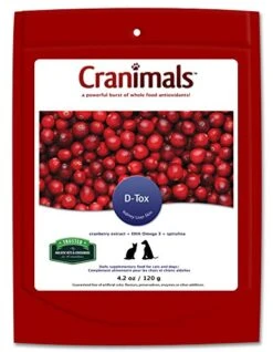 Cranimals D-Tox Daily Multivitamin For Dogs & Cats, Superfood Amino Acids, Antioxidants, DHA Essential Fatty Acids, Vitamins E, B, D, Biotin & Minerals- Supports Longevity, Energy, Metabolic Function & Pet Wellness, 4.2 Oz Bag