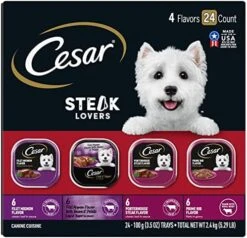 CESAR Soft Wet Dog Food Loaf In Sauce Rotisserie Chicken Flavor With Bacon & Cheese And Filet Mignon Flavor With Bacon & Potato Variety Pack, (24) 3.5 Oz. Easy Peel Trays -Zoo Shop 51ibKingcBL. AC 1