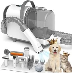 Bunfly Dog Grooming Kit & Vacuum Suction 99.99% Pet Hair, 3L Large Capacity Dust Cup, 7 Pet Grooming Tools For Shedding Pet Hair, Home Cleaning（Brown&White） -Zoo Shop 51ig7m1g9OL. AC
