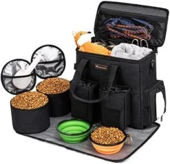 Dog Travel Bag By Modoker - For A Weekend Away Set Includes Pet Travel Organizer For Accessories, 2 Collapsible Bowls, 2 Food Container (Black) -Zoo Shop 51iiP4oxl8L. AC