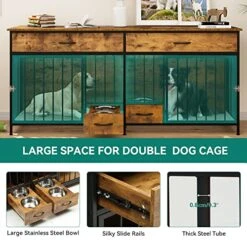 YITAHOME Dog Crate Furniture Large Breed With Dog Feeder, 74.8" Inch Wooden Dog Kennel Furniture Indoor Heavy Duty Dog Crate With Drawers, TV Cansole Table2 Room Divider For 2 Medium Large Dogs -Zoo Shop 51jSqiH4abL