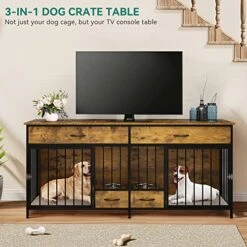 YITAHOME Dog Crate Furniture Large Breed With Dog Feeder, 74.8" Inch Wooden Dog Kennel Furniture Indoor Heavy Duty Dog Crate With Drawers, TV Cansole Table2 Room Divider For 2 Medium Large Dogs -Zoo Shop 51jmdspHr2L