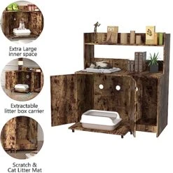 WJFORLION Litter Box Enclosure With Shelf And Doors, Litter Box Enclosures Furniture, Large Wood Cat Litter Box Furniture Hidden For Living Room, Bedroom, Rustic Brown -Zoo Shop 51kDvqGZ2yL