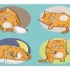 Lunarable Cat Pet Mat For Food And Water, Cartoon Cat In Various Poses Sleepy Lying Dreaming Expression Comic, Rectangle Non-Slip Rubber Mat For Dogs And Cats, Turquoise Apricot Grey