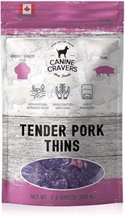 Canine Cravers Single Ingredient Dog Treats – Tender Pork Thins - Human Grade Air Dried Hypoallergenic Pet Food – Grain, Gluten, And Soy Free – 100% All Natural – 5.3 Oz -Zoo Shop 51kKiQat4pL. AC