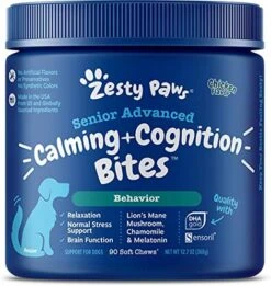 Zesty Paws Advanced Cognition Soft Chews For Dogs - With Omega 3 DHA, Ashwagandha & Alpha GPC - For Senior Dog Brain Health & Nervous System Support - Supplement For Calming & Relaxation - 90 Count -Zoo Shop 51kTW1XmdkL. AC