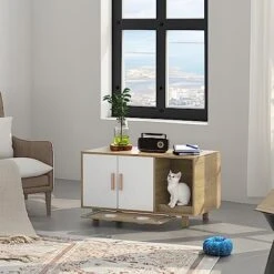 FEELLE Cat Litter Box Enclosure Houses With Food Bowls And Scratch Pad For Indoor Cats, Cat Washroom Hidden Litter Box Furniture Cabinet, Modern Cat Home, Table Nightstand Pet House 9 FEELLE Cat Litter Box Enclosure Houses With Food Bowls And Scratch Pad For Indoor Cats, Cat Washroom Hidden Litter Box Furniture Cabinet, Modern Cat Home, Table Nightstand Pet House -Zoo Shop 51kVJu7fCUL