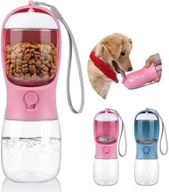 Kytely Dog Water Bottle Large, Portable Pet Water Bottle With Food Container, Leak Proof Travel Dog Water Bottle, Puppy Water Dispenser For Outdoor Walking,Hiking,Travel (19oz Pink) -Zoo Shop 51kpvDRPlmL. AC