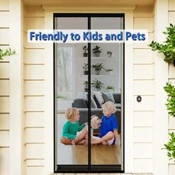 Upgraded Magnetic Screen Door，Heavy Duty Mesh Curtain, Fits Doors Up To 78x70in/200x180cm, Hands Free Dogs Cats Pet Friendly Door Screen -Black