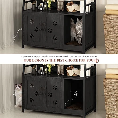 Recaceik Large Cat Litter Box Enclosure With Shelf Storage, Hidden Cat Washroom Furniture, Wooden Cat House With Scratch Pad, Sturdy Indoor Cat Cabinet With 2 Doors, Black 7 Recaceik Large Cat Litter Box Enclosure With Shelf Storage, Hidden Cat Washroom Furniture, Wooden Cat House With Scratch Pad, Sturdy Indoor Cat Cabinet With 2 Doors, Black - Image 5