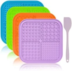 PatiencET Licking Mat For Dogs Cats 4 Pack, Dog Peanut Butter Lick Pad With Strong Suction Cups For Calming, Reduce Anxiety Boredom(Blue & Green & Orange & Purple) -Zoo Shop 51lSGZ2MSoL. AC