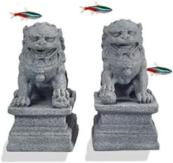 Livelyfish Large Asian Fu Foo Dogs Statues A Pair Of Two Guardian Lion Sandstone Figurine Pets Fish Tank Aquarium Landscape Ornaments Accessories Feng Shui Decorations (D) -Zoo Shop 51lln6TY6L. AC