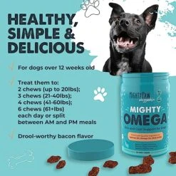 Mighty Paw Waggables Mighty Omega (Made In The USA) | Omega 3 Fish Oil Chew For Dogs. Salmon Oil For Dogs Skin And Coat Supplement. Soft Chew Fish Oil For Dogs - DHA & EPA, Bacon Flavor (120 Count) -Zoo Shop 51ls6tALvYL