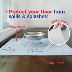 Cat Feeding Mat By Americat For Cat Food & Water Bowls – Machine Washable, Waterproof, No-Slip & Made In USA Cat Placemat – Protect Floors From Messy Eaters & Drinkers – 16 X 12 Inches (Cats) -Zoo Shop 51lwg0DvFaL