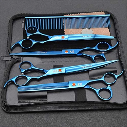 Professional 8.0 Inch Hairdressing Scissors Set Pet Hair Cutting Premium 440C Steel Kit Straight & Thinning & Curved Shears 5 Pcs Elbow Set For Cat Dog And More Pets Clean Grooming Tool(Multicolor),G 3 Professional 8.0 Inch Hairdressing Scissors Set Pet Hair Cutting Premium 440C Steel Kit Straight & Thinning & Curved Shears 5 Pcs Elbow Set For Cat Dog And More Pets Clean Grooming Tool(Multicolor),G