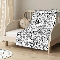 Pet Group Dogs Black And White Blanket Super Soft Cozy Throw Blanket, Lightweight Fuzzy Comfy Textured Flannel Blanket Winter Warm, Sofa, Bed, 30x50 Inches -Zoo Shop 51mbu8ClMFL