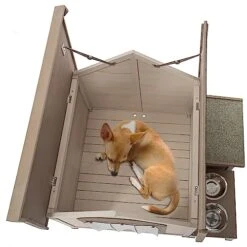 AWQM Wooden Dog House Outdoor Indoor For Small Medium Dogs,Outdoor Pet Kennel With 2 Bowls/Open Roof/Elevated Floor,Weatherproof Puppy House,Cream -Zoo Shop 51nAozcwf2L