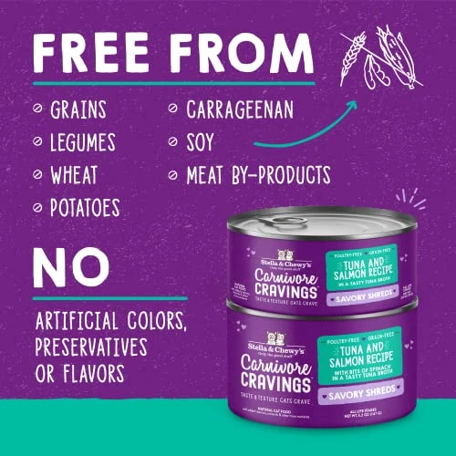 Stella & Chewy’s Carnivore Cravings Savory Shreds Cans – Grain Free, Protein Rich Wet Cat Food – Wild-Caught Tuna & Salmon Recipe – (5.2 Ounce Cans, Case Of 24) 5 Stella & Chewy’s Carnivore Cravings Savory Shreds Cans – Grain Free, Protein Rich Wet Cat Food – Wild-Caught Tuna & Salmon Recipe – (5.2 Ounce Cans, Case Of 24) - Image 3