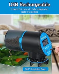 Petbank Automatic Fish Feeder - Rechargeable Timer Fish Feeder With USB Charger Cable, Fish Food Dispenser For Aquarium Or Fish Tank (CY-009 Blue) -Zoo Shop 51nPfIB71IL