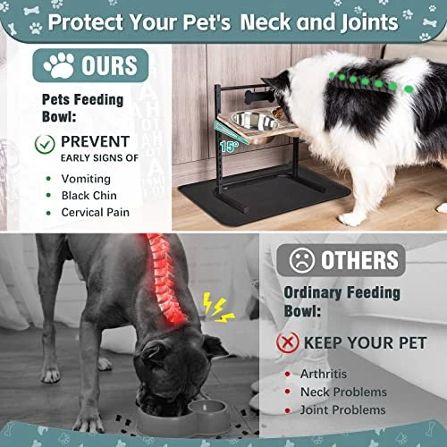 Dog Bowls, Meadaro Elevated Dog Bowls With Spill Proof Mat For Large Medium Dogs, 11 Heights 15° Tilted Stainless Steel Raised Dog Bowls Stand, Lifted Metal Dog Food And Water Bowl - White 6 Dog Bowls, Meadaro Elevated Dog Bowls With Spill Proof Mat For Large Medium Dogs, 11 Heights 15° Tilted Stainless Steel Raised Dog Bowls Stand, Lifted Metal Dog Food And Water Bowl - White - Image 4