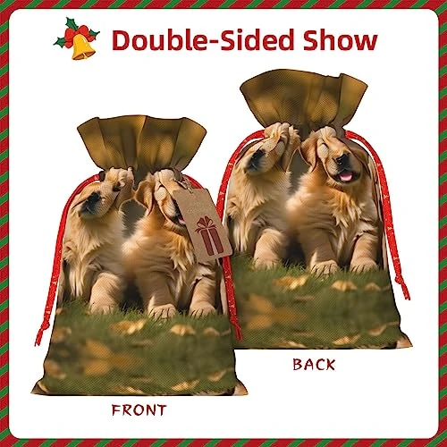 Golden Retriever Dogs Puppies Pets Drawstring Gift Bag,Holiday Gift Giving, Gifts Decorations For Christmas Party Supplies 4 Golden Retriever Dogs Puppies Pets Drawstring Gift Bag,Holiday Gift Giving, Gifts Decorations For Christmas Party Supplies - Image 2