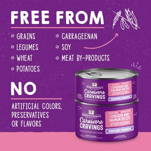 Stella & Chewy’s Carnivore Cravings Savory Shreds Cans – Grain Free, Protein Rich Wet Cat Food – Cage-Free Chicken & Wild-Caught Salmon Recipe – (5.2 Ounce Cans, Case Of 24) 5 Stella & Chewy’s Carnivore Cravings Savory Shreds Cans – Grain Free, Protein Rich Wet Cat Food – Cage-Free Chicken & Wild-Caught Salmon Recipe – (5.2 Ounce Cans, Case Of 24) - Image 3