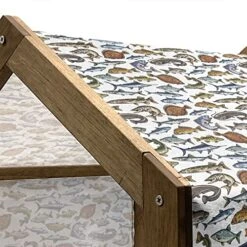 Lunarable Fish Wooden Pet House, Pattern With Different Fish Realistic Illustration Fishing River Seafood Concept, Outdoor & Indoor Portable Dog Kennel With Pillow And Cover, Large, Multicolor -Zoo Shop 51oYnZXkcmL