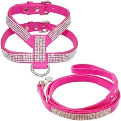 DOILNXH Suede Rhinestone Dog Harness And Leash Set Soft Diamante Pet Harness And Lead Step In For Small Medium Dogs Chihuahua Yorkshire Rose L -Zoo Shop 51ofhg2LmAL. AC