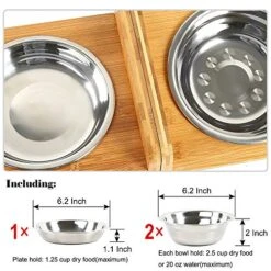 FOREYY Set Of 2 Raised Pet Bowls For Cats And Small Dogs - Bamboo Tilted Single Elevated Dog Cat Food And Water Bowls Stand Feeder With 3 Stainless Steel Bowls And Anti Slip Feet For Comfort Feeding -Zoo Shop 51pIck0960L