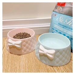 Pet Dog Food Bowls Lovely Bowknot Puppy Feeder Dish Bowl Diamond Pattern Bow Cat Bowl For Water Sweet Princess Pet Feeding Bowls (Color : Blue) -Zoo Shop 51pKRFwCmwL