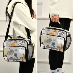 Eionryn Cute Kitty Cat With Cat Breeds Toys And Food Lunch Bags Lovely Cat Kitchen Lunch Box Insulated Cooler Bag Reusable Tote Shoulder Bag For Outdoor Picnic Meal Office -Zoo Shop 51pfAvZro6L