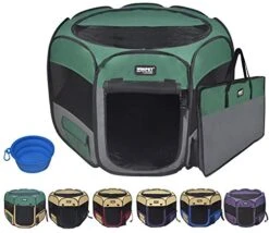 WINiPET 2-Door Folding Soft Pet Playpen (2 Year Warranty), Plus Carrying Bag And Food Grade Silicone Bowl, 10-Size And 12-Color Portable Dog Cat Playpen, Exercise Pen, Indoor & Outdoor Pet Home