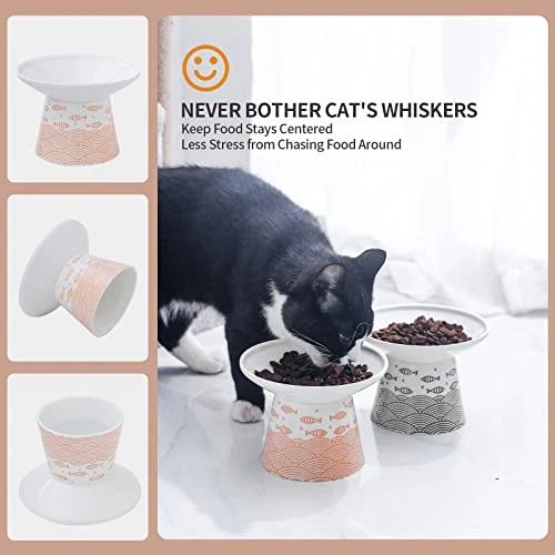 6.25 Inch Extra Wide Elevated Ceramic Cat Bowls, Food And Water Bowl Set For Elder Big Cats Small Dogs, Raised Design For Pet Easy Eating, Protect Cat's Spine, Black & Orange, Set Of 2 5 6.25 Inch Extra Wide Elevated Ceramic Cat Bowls, Food And Water Bowl Set For Elder Big Cats Small Dogs, Raised Design For Pet Easy Eating, Protect Cat's Spine, Black & Orange, Set Of 2 - Image 3