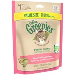 FELINE GREENIES Natural Dental Care Cat Treats Savory Salmon Flavor, 5.5 Oz. Pouch