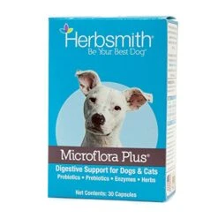 Herbsmith Microflora Plus – Dog Digestion Aid –Probiotics And Digestive Enzymes For Dogs – Prebiotic For Dogs – 30ct Capsules