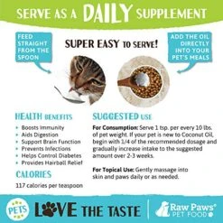 Raw Paws Organic Virgin Coconut Oil For Dogs & Cats, 8-oz - Supports Immune System, Digestion, Oral Health, Thyroid - All Natural Allergy Relief For Dogs, Hairball Relief -Zoo Shop 51ryHRp1elL