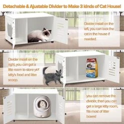 EasyCom Litter Box Enclosure, Hidden Cat Tree Tower Furniture For Indoor House, Modern Wooden All-in-one Cat Litter Cabinet With Scratching Post And Condo, White -Zoo Shop 51s0gxl4sIL
