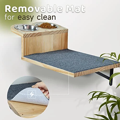 A.FATI Cat Wall Shelf, Wooden Cat Feeding Shelf With 2 Raised Bowls, 15° Tilted Feeding Position, Cat Shelves And Perches For Eating, Playing, Sleeping & Lounging 6 A.FATI Cat Wall Shelf, Wooden Cat Feeding Shelf With 2 Raised Bowls, 15° Tilted Feeding Position, Cat Shelves And Perches For Eating, Playing, Sleeping & Lounging - Image 4