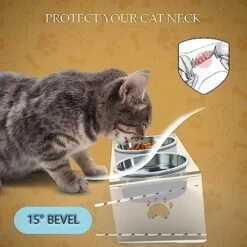 Ghims Raised Cat Bowl, Dog Bowl, Elevated Pet Feeding Station, 15° Tilted Neck Protective Acrylic Stand With Double Stainless Steel Bowl And One Spoon, Raised Food Bowl Set For Small Cat/Dog -Zoo Shop 51sJpeCRN4L