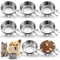 8 Pcs Dog Crate Water Bowl Stainless Steel Kennel Bowls Bulk Hanging Cage Dog Bowls With Clamp Holder Non Spill Pet Food Bowl Metal Feeder For Cat Dog Bird (4.72 X 1.97 Inch)