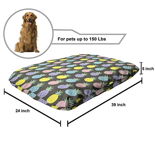 Ambesonne Scandinavian Pet Bed, Colorful Tropical Pineapples On Dark Toned Background Ornate Ripe Exotic Food, Chew Resistant Pad For Dogs And Cats Cushion With Removable Cover, 24" X 39", Multicolor 4 Ambesonne Scandinavian Pet Bed, Colorful Tropical Pineapples On Dark Toned Background Ornate Ripe Exotic Food, Chew Resistant Pad For Dogs And Cats Cushion With Removable Cover, 24" X 39", Multicolor - Image 2