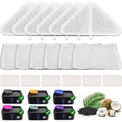 Replacement Filters For 230oz Dog Water Fountain, Made Of Activated Carbon And PP Cotton, Kastty Food Grade Water Fountain Filters, 6pes Filter + 6pes Mesh + 6pes Sponge