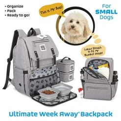 Mobile Dog Gear, Ultimate Week Away Backpack, Includes 2 Food Carriers And 2 Collapsible Silicone Bowls, Heathered Gray -Zoo Shop 51t41iAYO6L