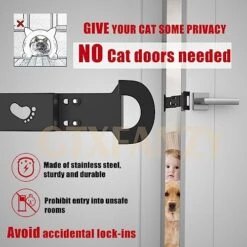 Adjustable Cat Door Holder Latch - 2PCS Black Pet Door Latch Made Of Durable Metal - Cat Door Alternative To Keep Dogs And Kids Out Of Rooms, Litter Boxes And Food, No Measuring, Easy To Install