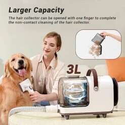 Bunfly Dog Grooming Kit & Vacuum Suction 99.99% Pet Hair, 3L Large Capacity Dust Cup, 7 Pet Grooming Tools For Shedding Pet Hair, Home Cleaning（Brown&White）