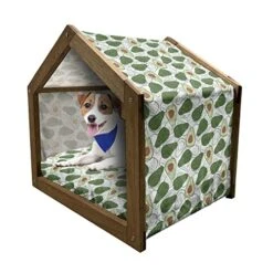 Ambesonne Food Wooden Pet House, Assortment Of Exotic Shapes Illustration Sketched Hand Drawn Vanished Colors Print, Indoor & Outdoor Portable Dog Kennel With Pillow And Cover, Small, Multicolor